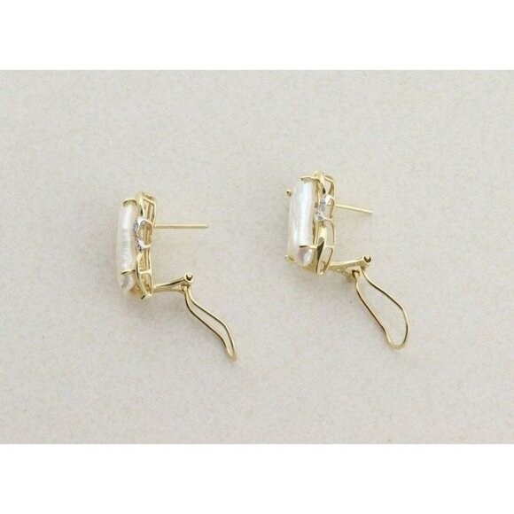 14k Yellow Gold Keshi Pearl and Diamond Earrings Lever Back Earrings - Picture 11 of 11